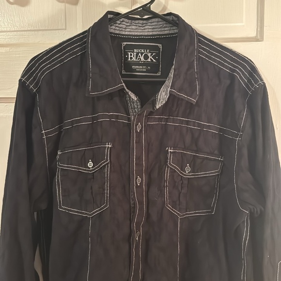 Buckle Black No. 48 Men's Button up  XL Long Sleeve Black with Gray Stitching - Picture 2 of 8